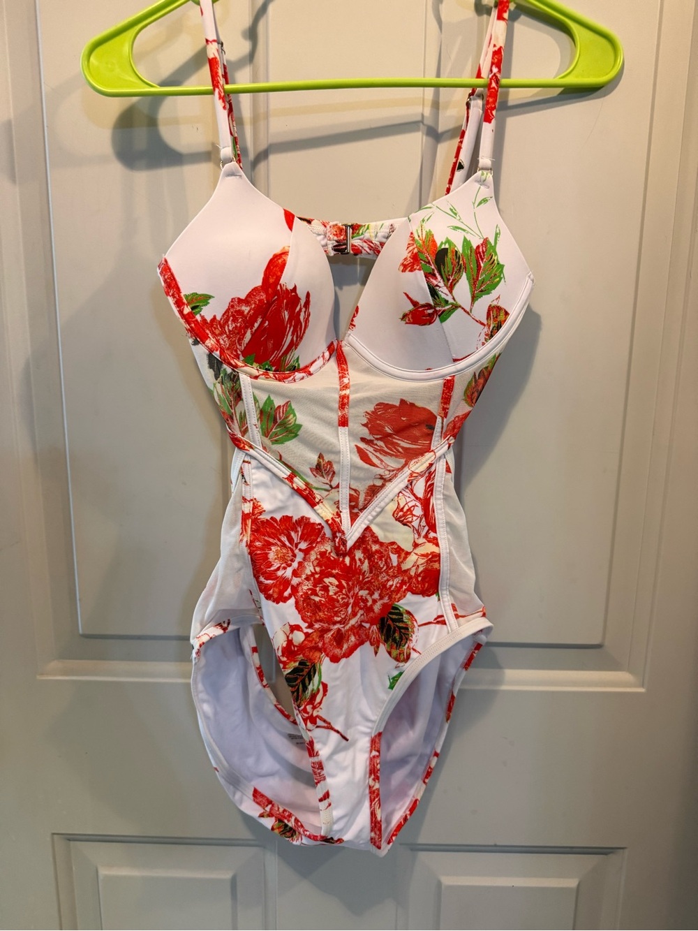 RACHEL Rachel Roy White One-Piece Swimsuit with Red Floral Print